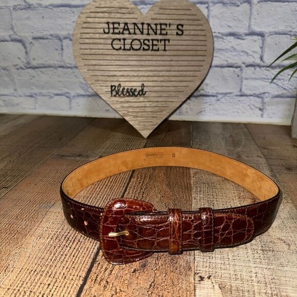 Harold’s Italian Alligator Embossed Brown Leather Belt Size small - Picture 1 of 12